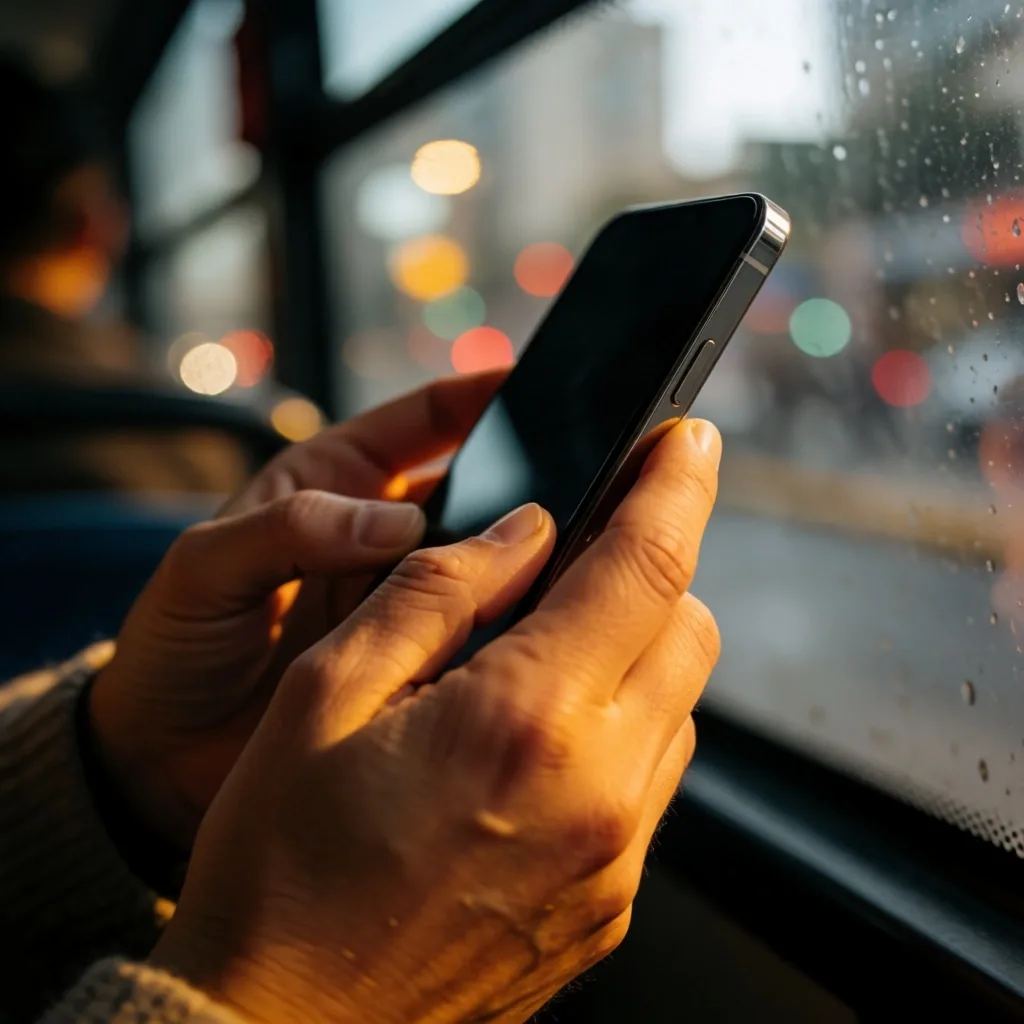 Ajuste de volumen en un teléfono móvil en transporte público