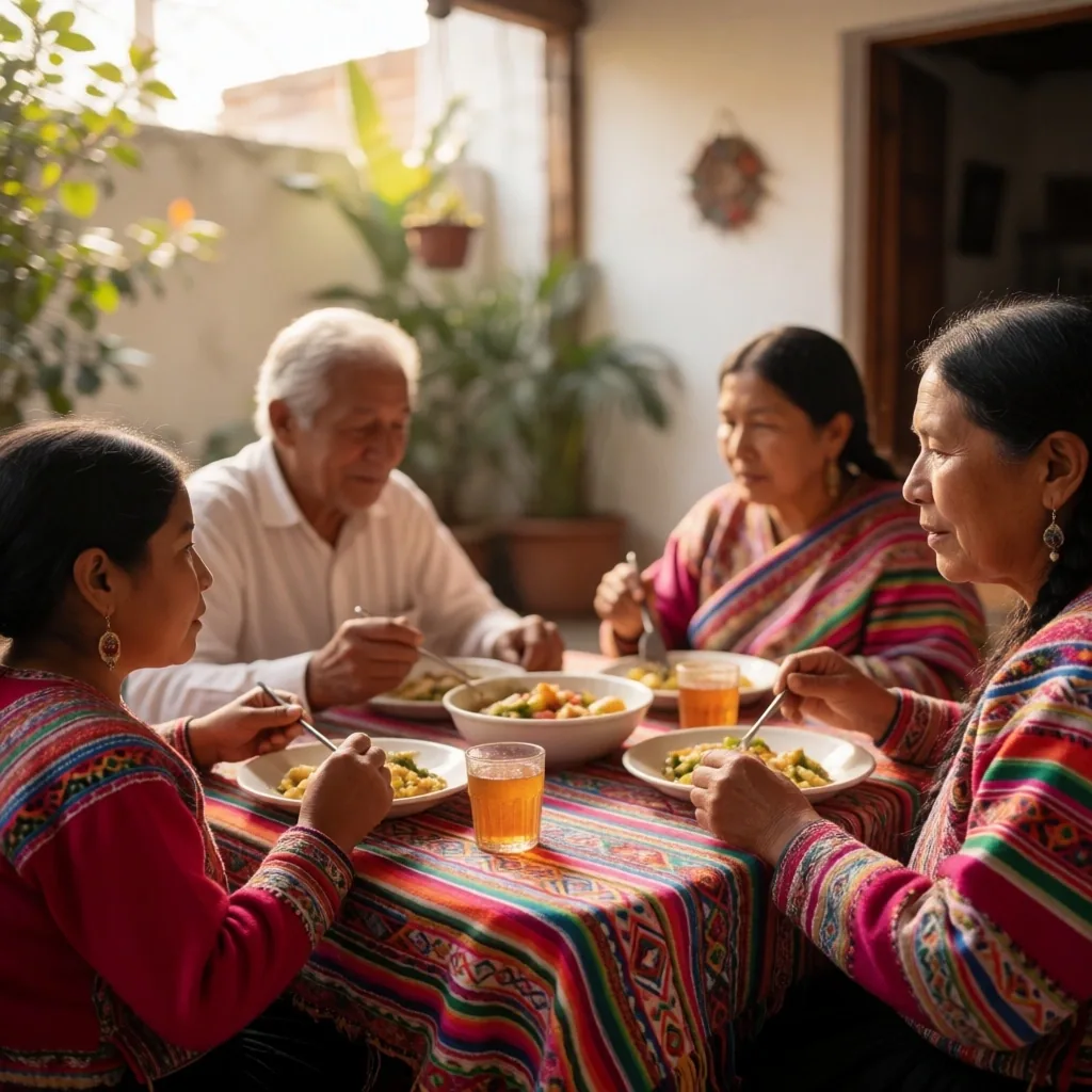 Reunión familiar peruana en ambiente tranquilo